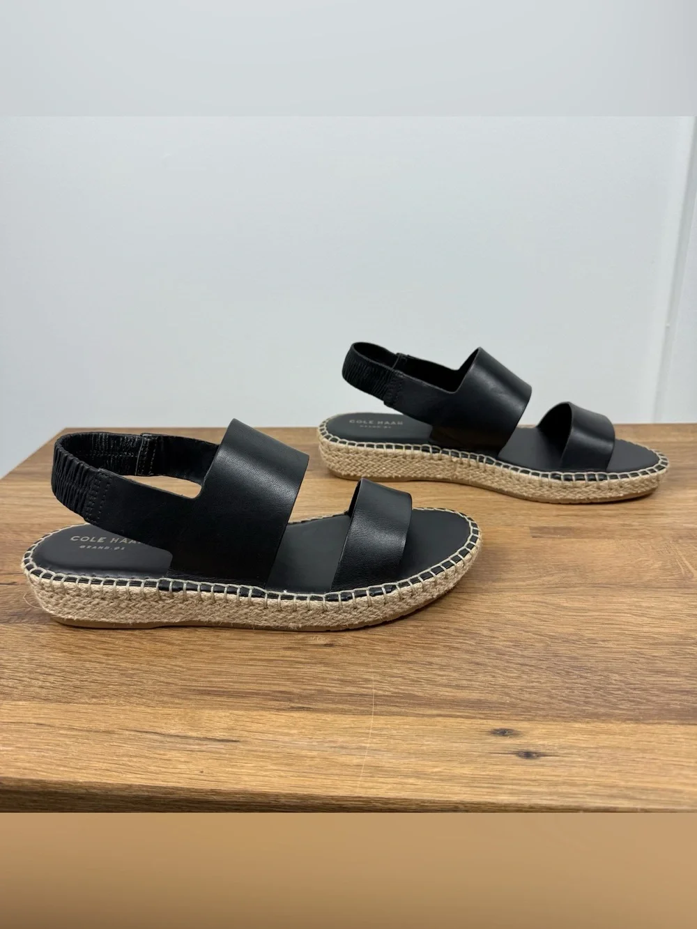 Cole Haan Cloudfeel Espadrille Sandals Double Strap Black Leather Women’s 7